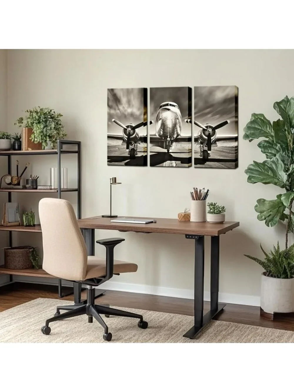 Vintage Airplane Wall Art Set - Black & White Propeller Decor for Boys Room